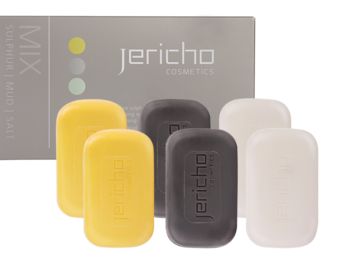 Jericho Cosmetics Natural Soap Variety 6 Pack – 6 Bars (Sulfur, Dead Sea Mud, and Mineral-Rich)