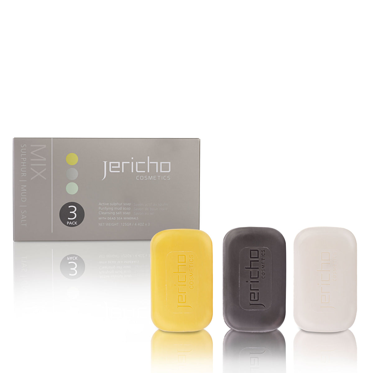 Jericho Cosmetics Natural Soap Variety Pack – 3 Bars (Sulfur, Dead Sea Mud, and Mineral-Rich)