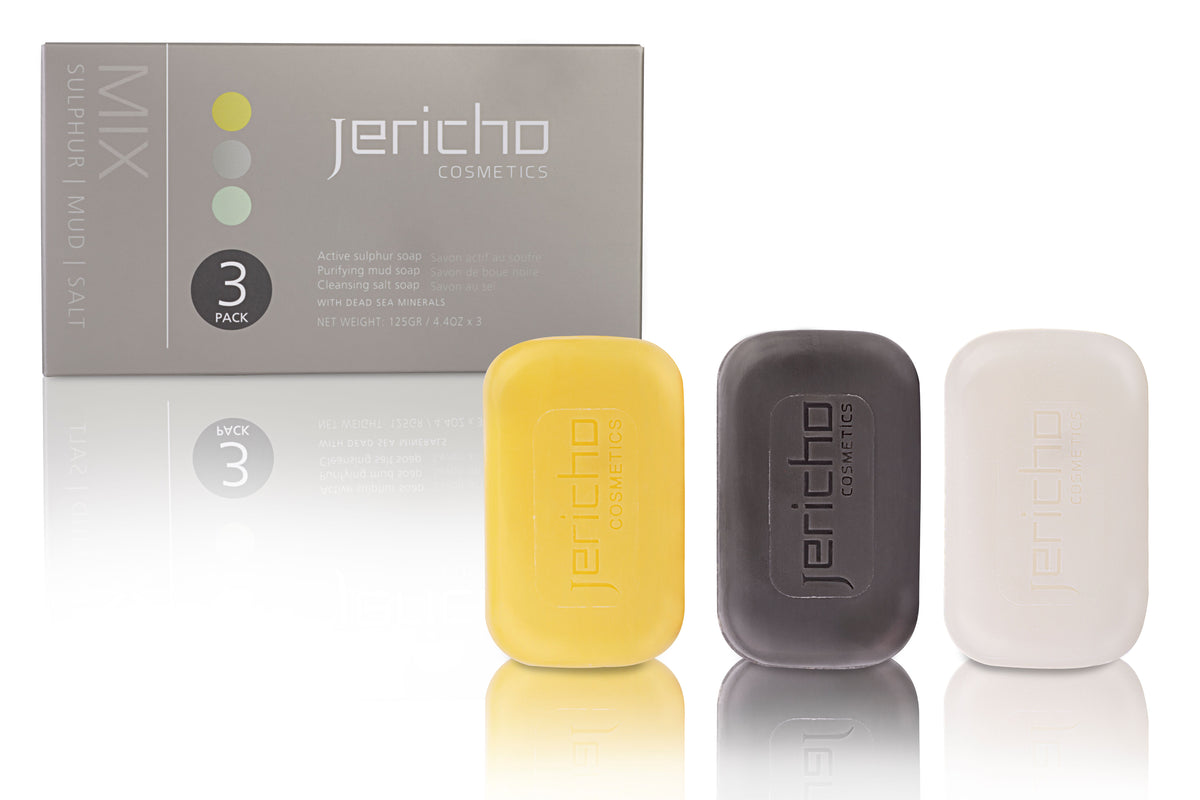 Jericho Cosmetics Natural Soap Variety Pack – 3 Bars (Sulfur, Dead Sea Mud, and Mineral-Rich)